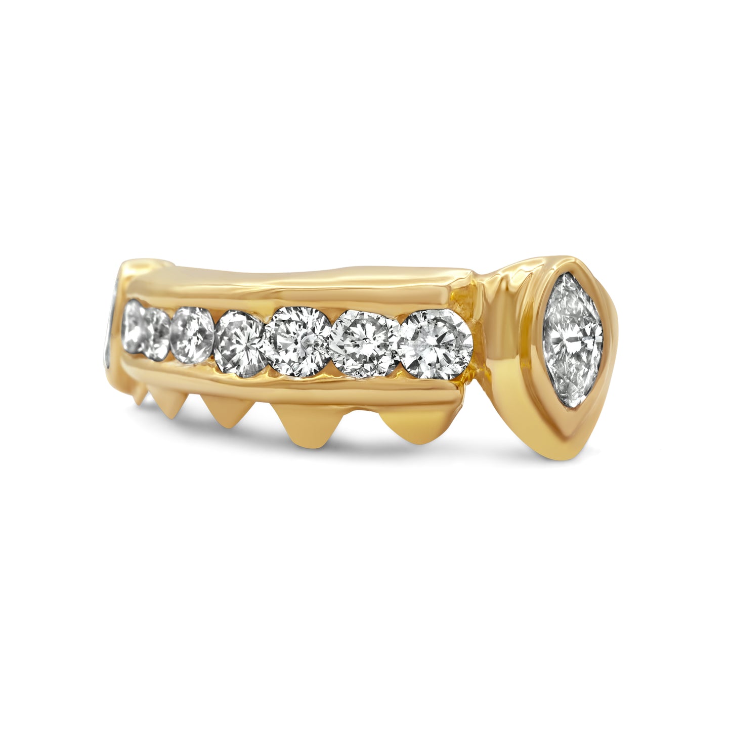 14K Yellow Gold 7-Diamond Row (Bottom) Grill