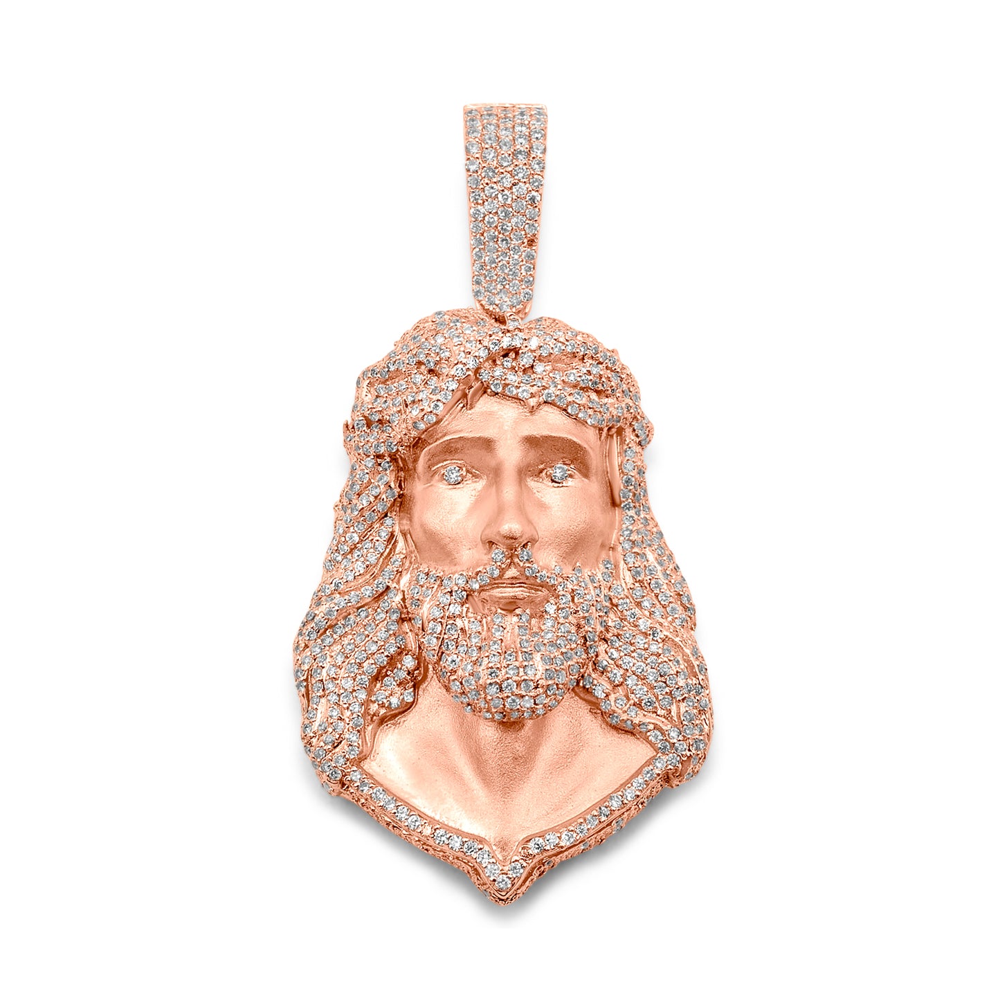 14K Rose Gold Solid Jesus Head Diamond Pendant 1.94 CTW