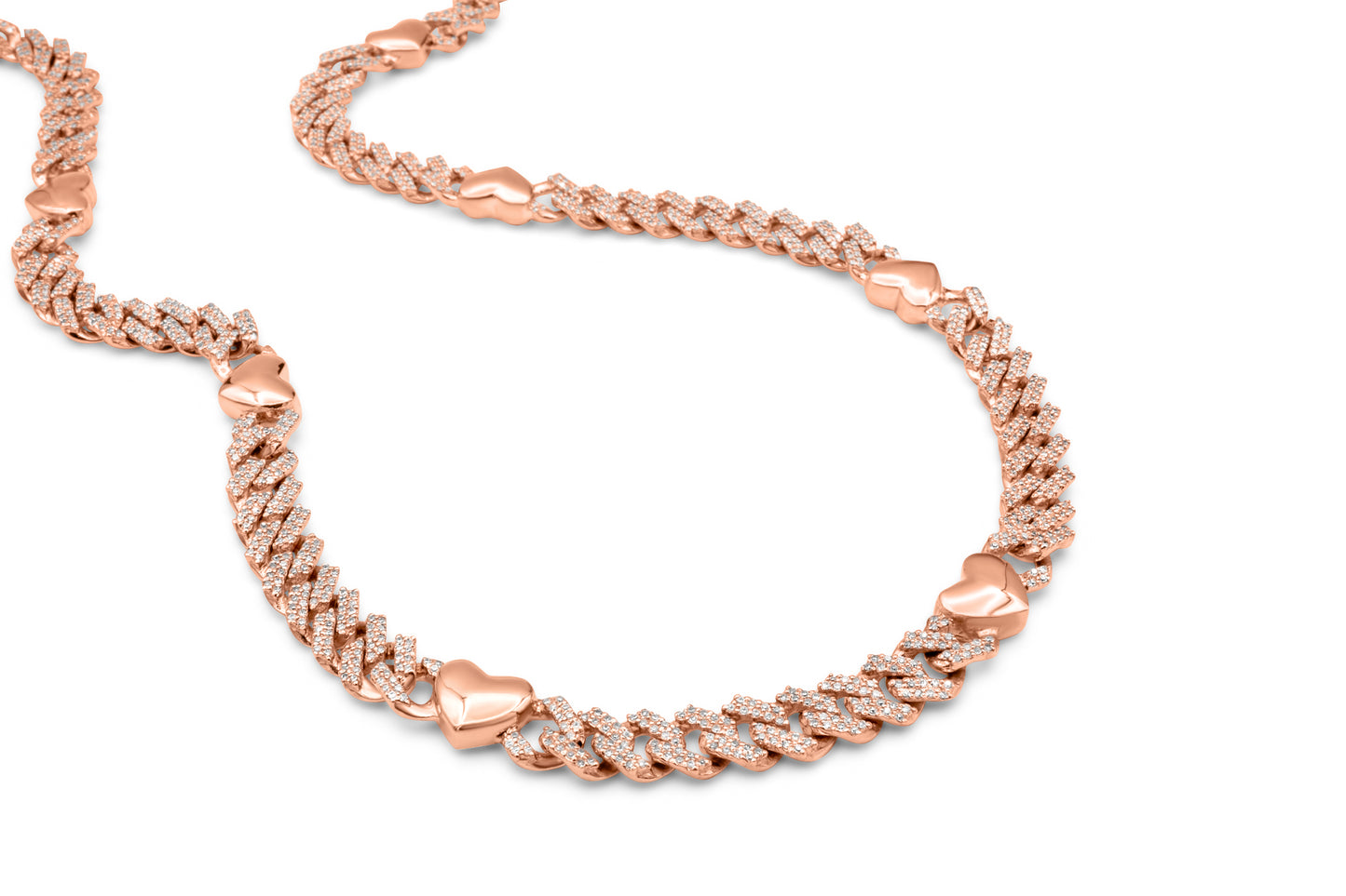 10K Rose Gold Diamond Heart Link Chain 6.5mm 3.25 ctw