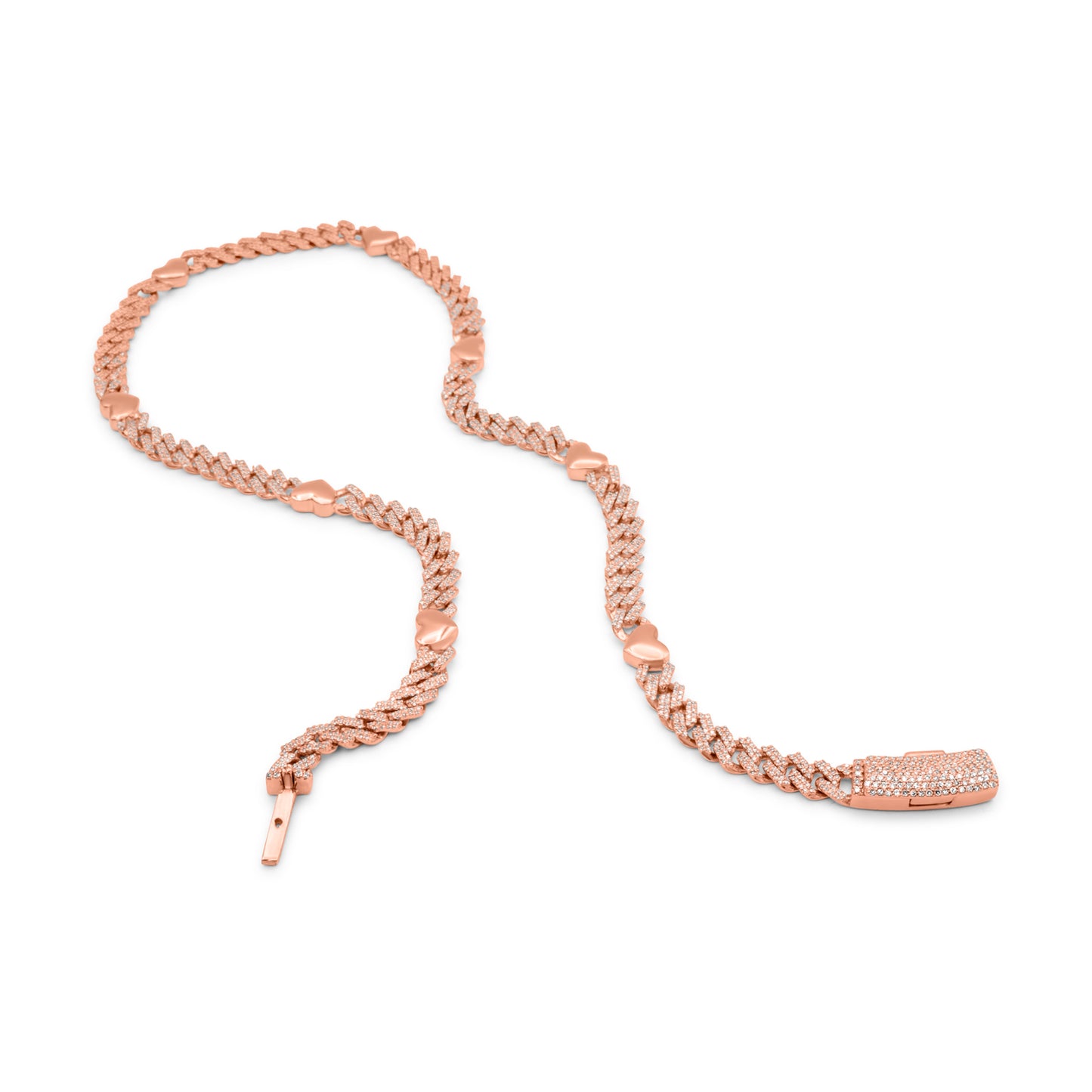 10K Rose Gold Diamond Heart Link Chain 6.5mm 3.25 ctw