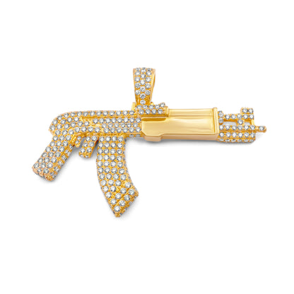 14k Yellow Gold Diamond AK47 Pendant 3.20ctw