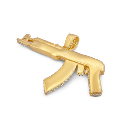 14k Yellow Gold Diamond AK47 Pendant 3.20ctw