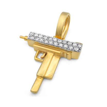 10k Yellow Gold Diamond Uzi Gun Pendant 0.45ctw