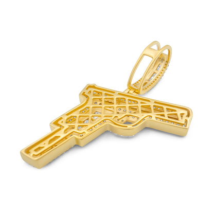 10k Yellow Gold Diamond Baguette HandGun Pendant 1.75ctw