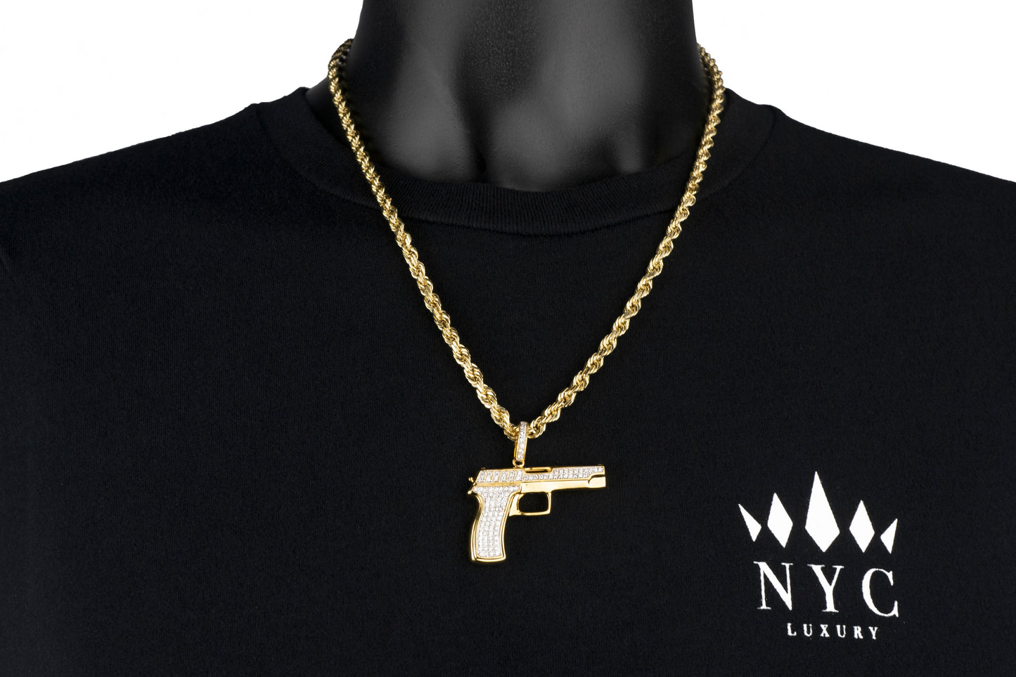 10K Yellow Gold Diamond HandGun Pendant 1.00 ctw