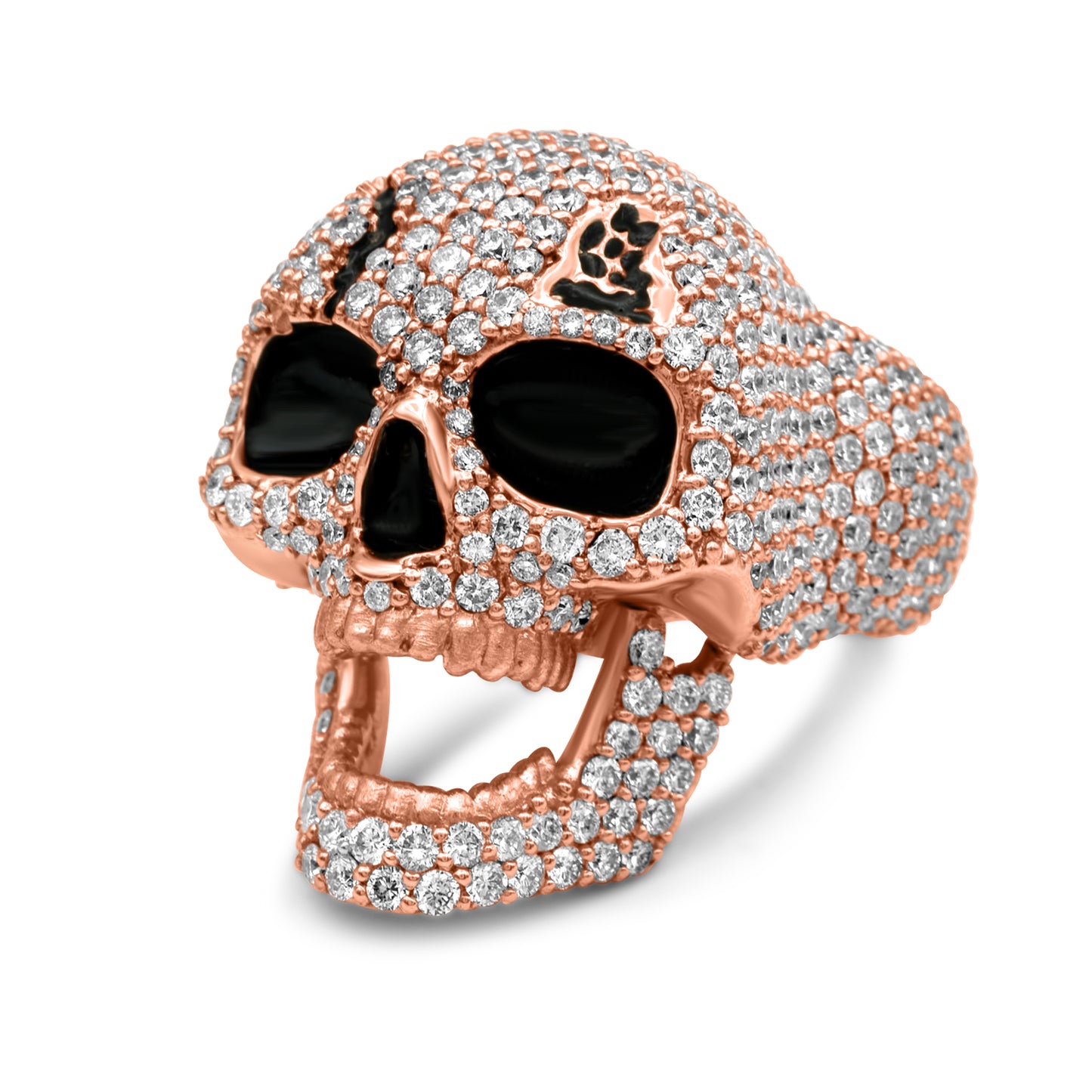 14K Rose Gold Diamond Skull Ring 6.55CTW