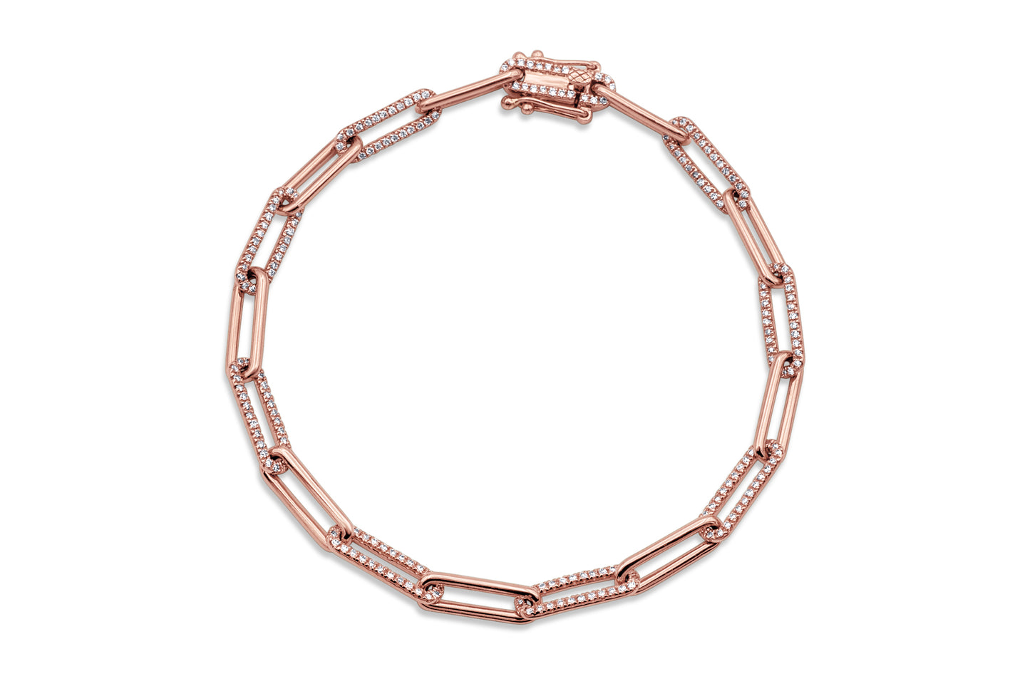 14k Rose Gold Diamond Paper Clip Bracelet 0.781CTW