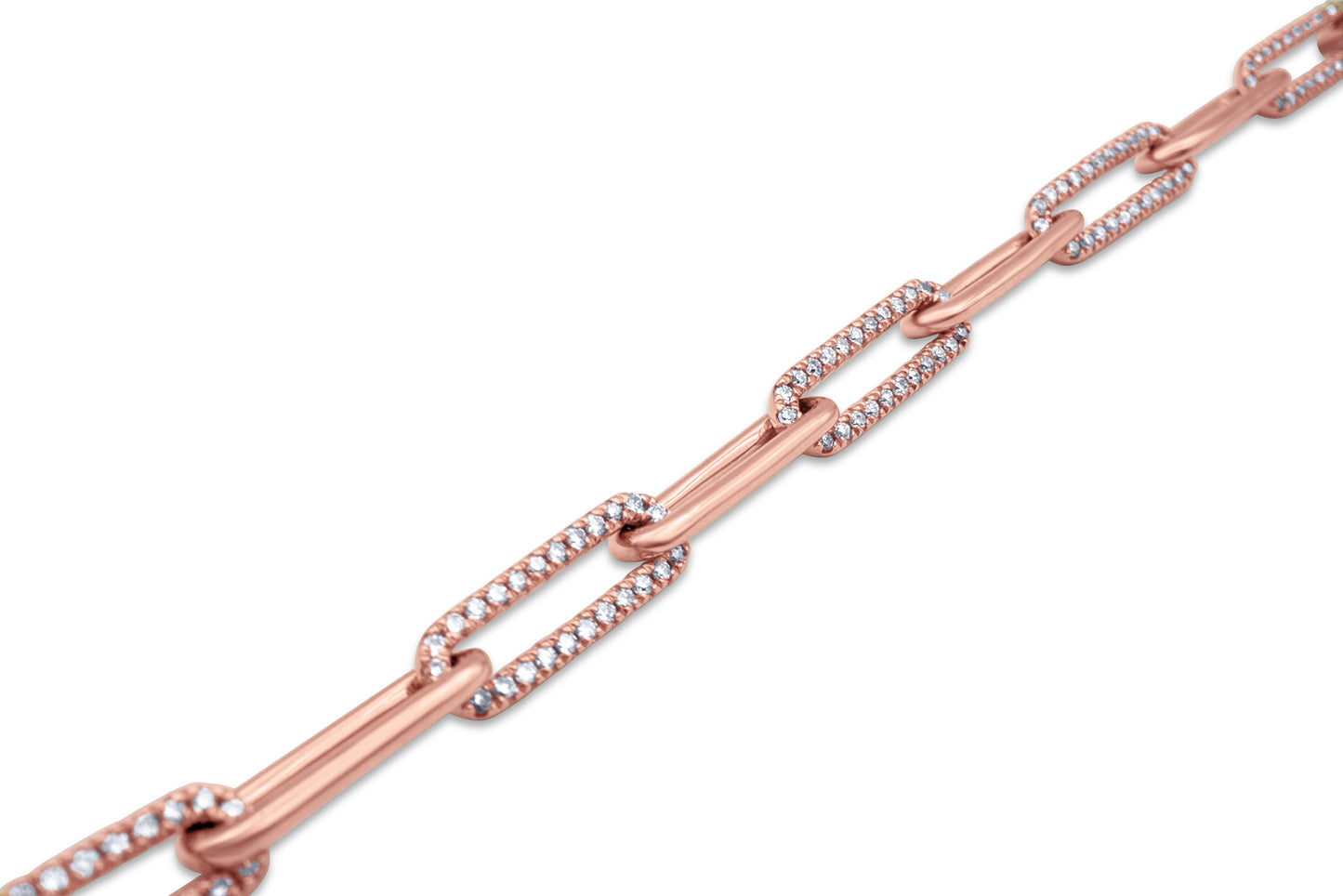 14k Rose Gold Diamond Paper Clip Bracelet 0.781CTW