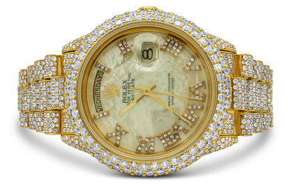 Two-Tone Rolex Date-Date 36mm Presidential Band Mother Of Pearl Roman Numeral Dial 24.90 ctw