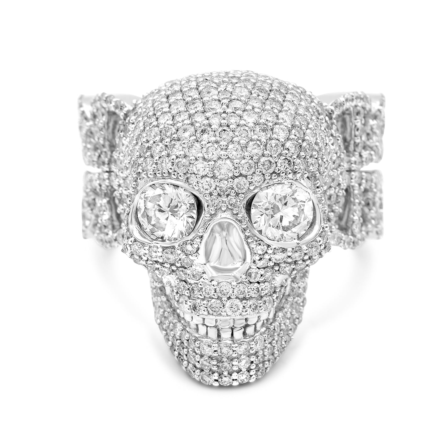 10K White Gold Diamond Skull Link Ring 3.75 ctw