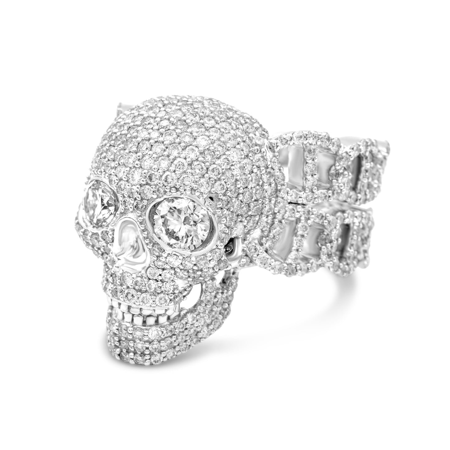 10K White Gold Diamond Skull Link Ring 3.75 ctw