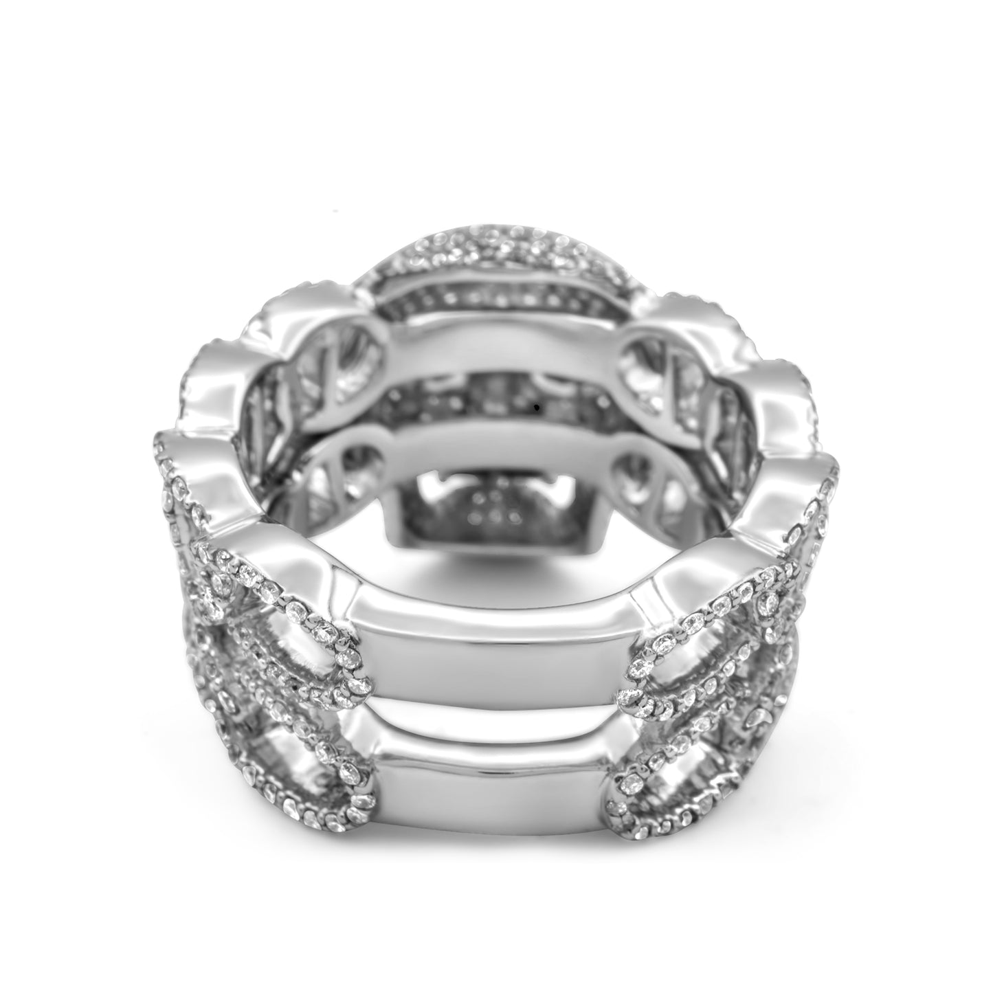 10K White Gold Diamond Skull Link Ring 3.75 ctw