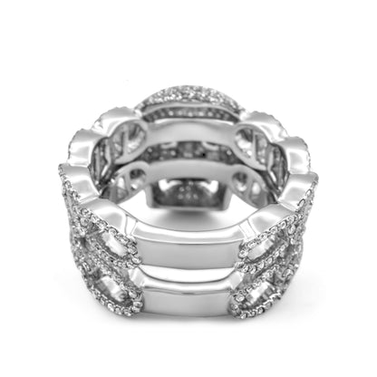 10K White Gold Diamond Skull Link Ring 3.75 ctw