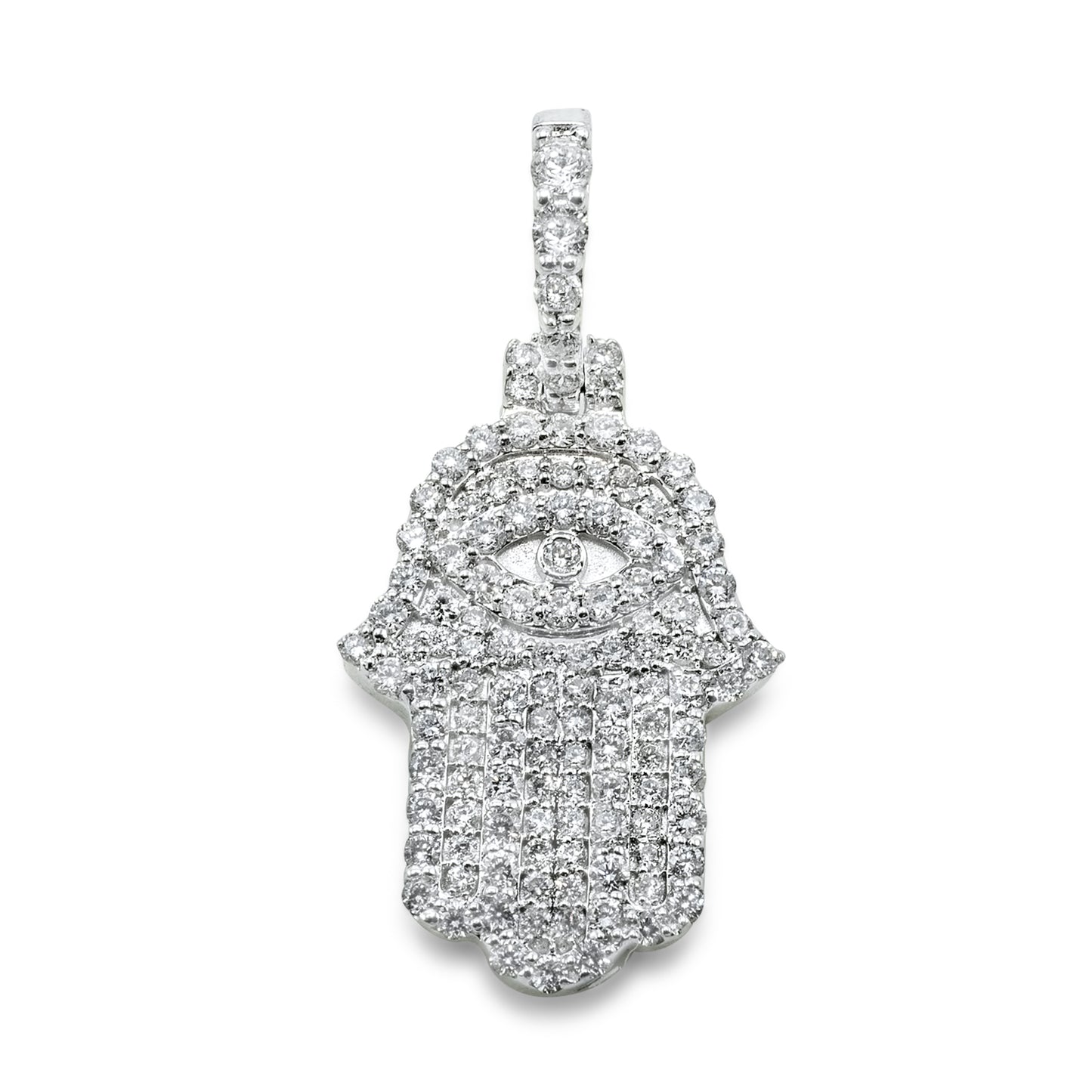 14k White Gold Diamond Hamsa Pendant 0.81 ctw