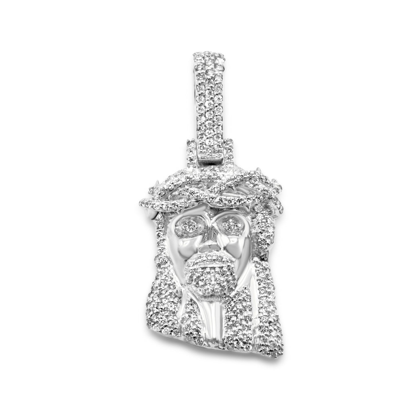 14K White Gold Jesus Head Diamond Pendant 0.46 ctw