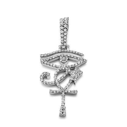 14k White Gold Eye of Horus Ankh Diamond Pendant 0.63 ctw