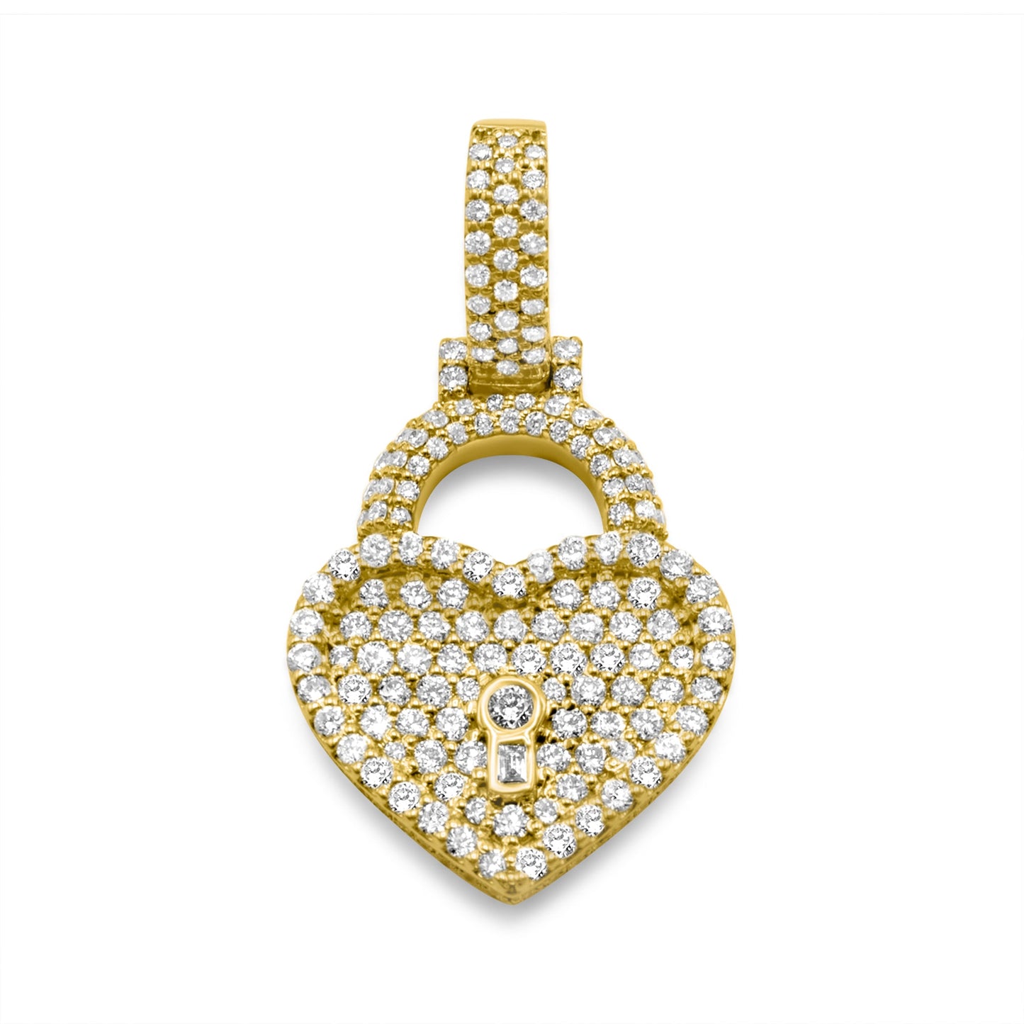 14K Yellow Gold Diamond Heart Lock Pendant 1.03 CTW