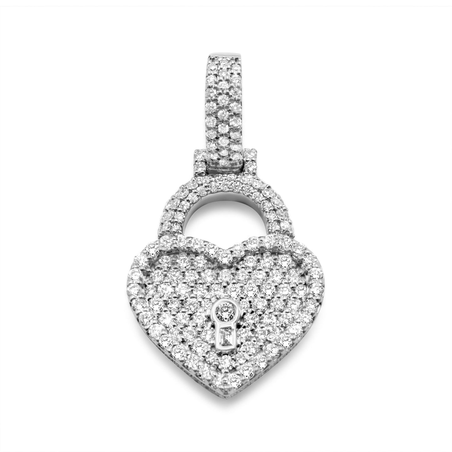 14K White Gold Diamond Heart Lock Pendant 1.03 CTW