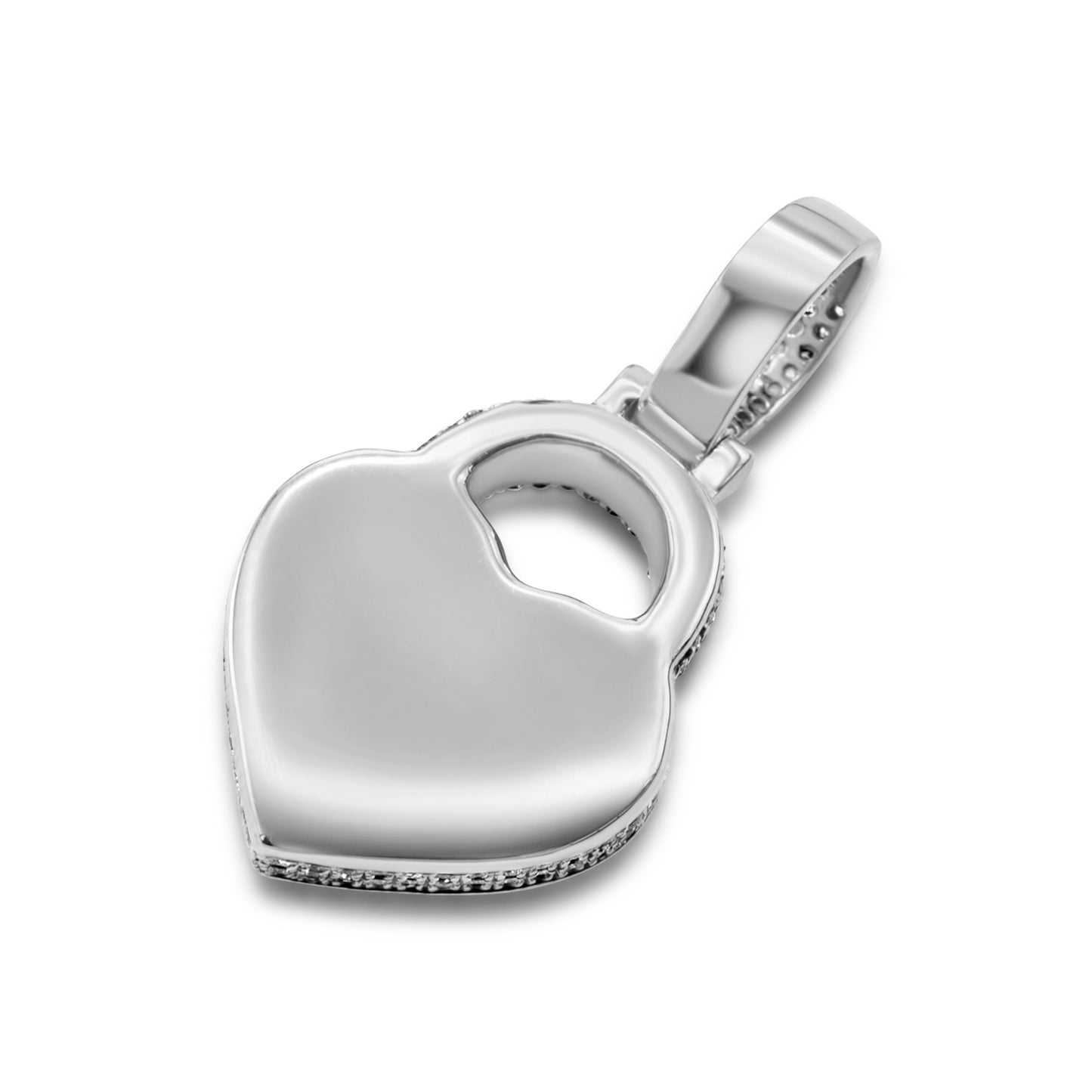 14K White Gold Diamond Heart Lock Pendant 1.03 ctw