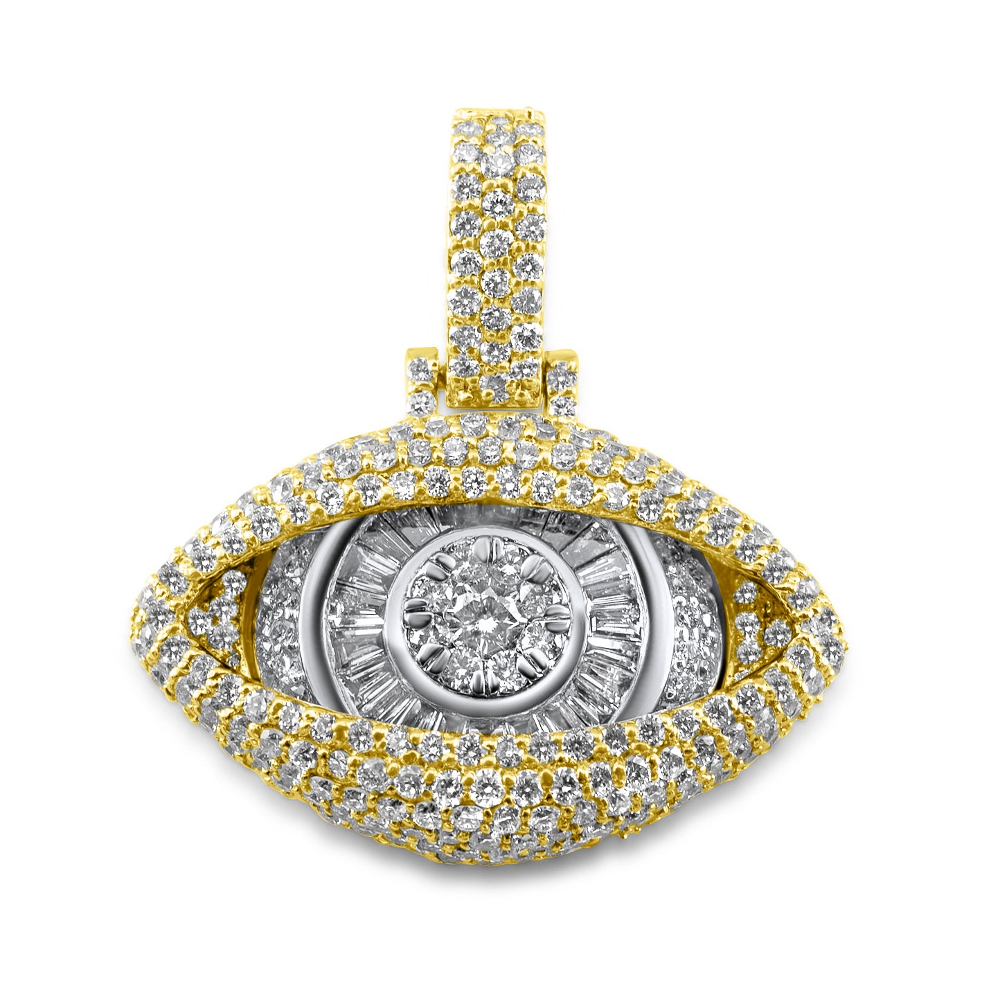 14K Rose and White Gold Baguette Eye Pendant 1.39 ctw