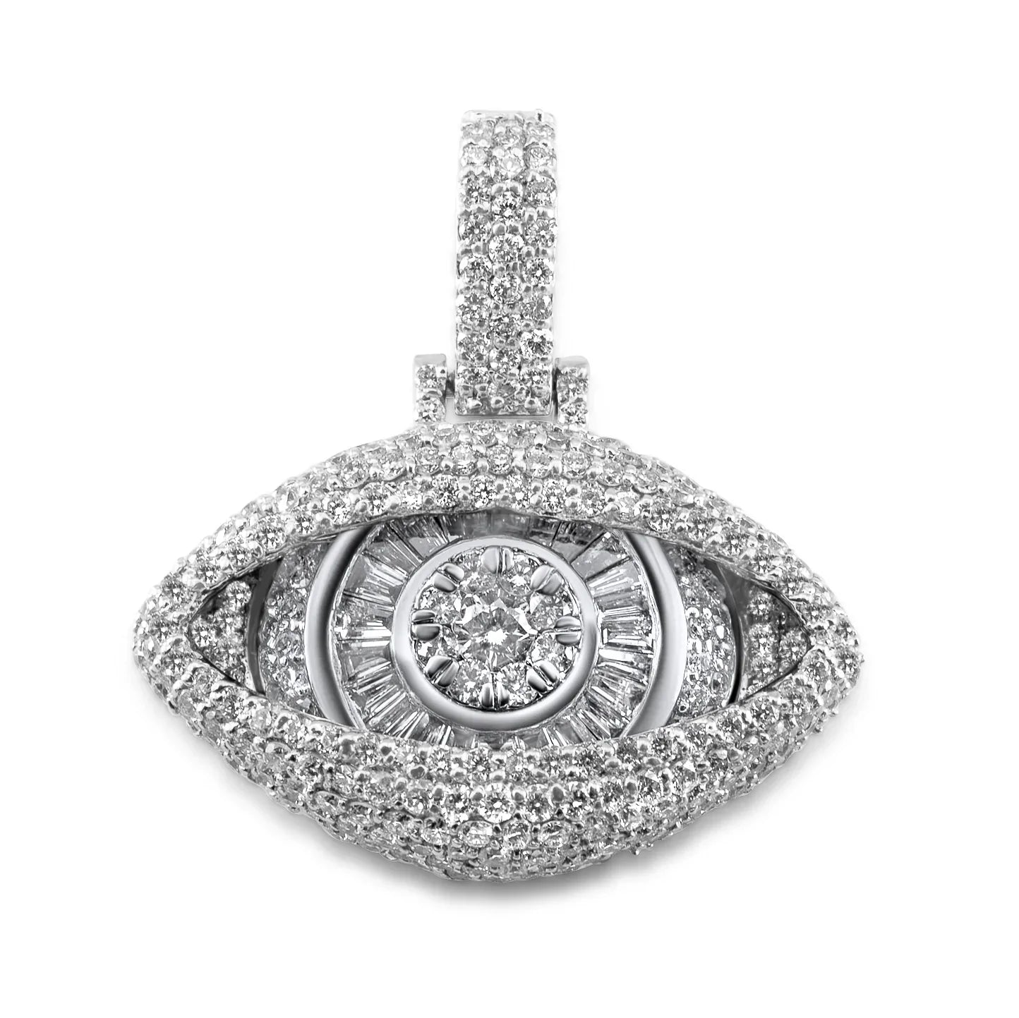 14K Yellow and White Gold Baguette Eye Pendant 1.39 ctw