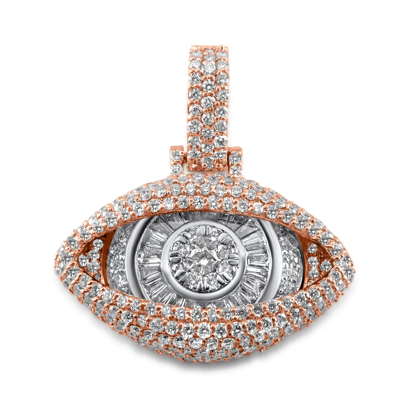 14K Rose and White Gold Baguette Eye Pendant 1.39 ctw