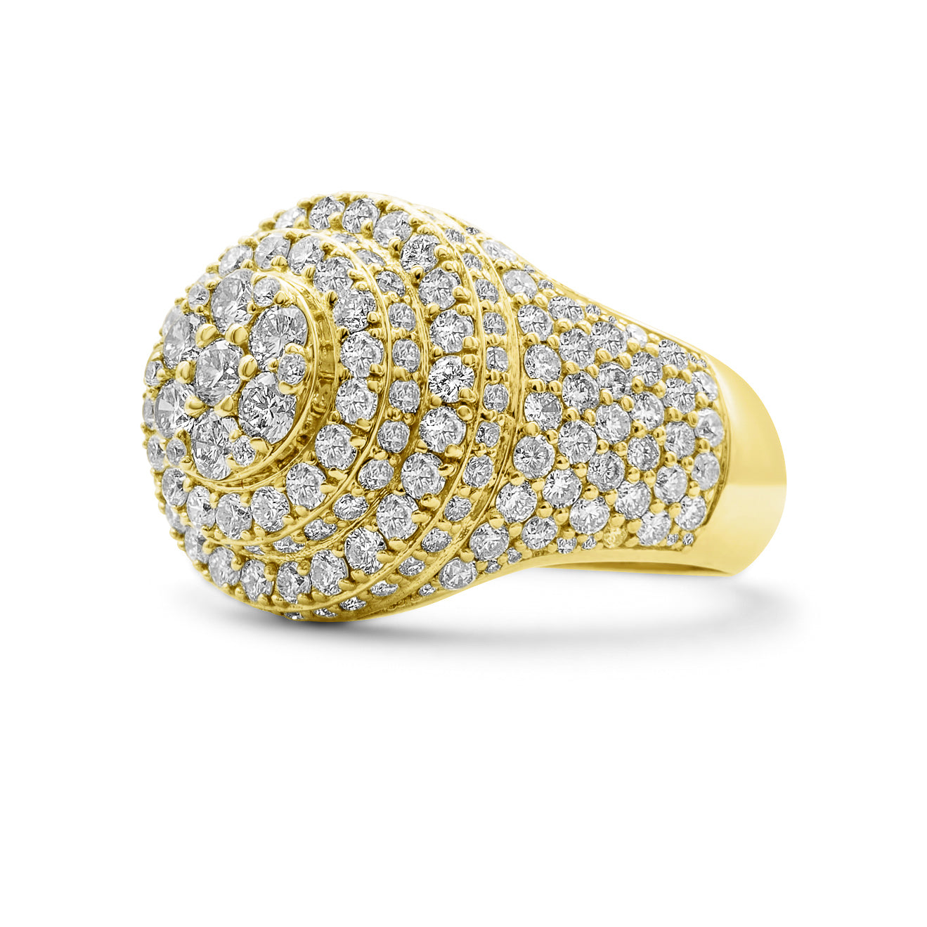 14k Yellow Gold Round Signet Diamond Ring 3.31 ctw