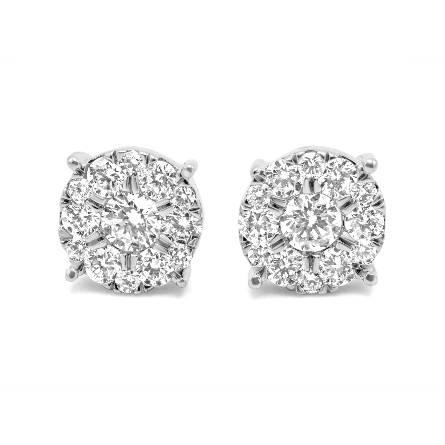 10K White Gold Diamond Cluster Earrings 0.93ctw