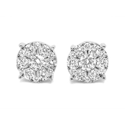 10K White Gold Diamond Cluster Earrings 0.93ctw