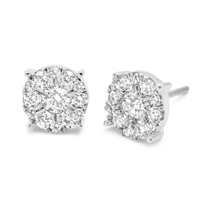 10K White Gold Diamond Cluster Earrings 0.93ctw