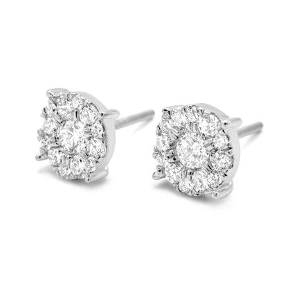 10K White Gold Diamond Cluster Earrings 0.93ctw