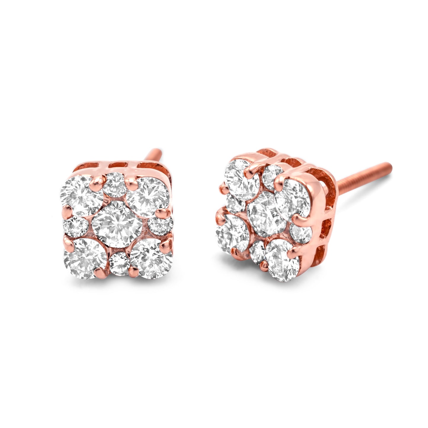 10k Rose Gold Square Diamond Earrings 0.71ctw