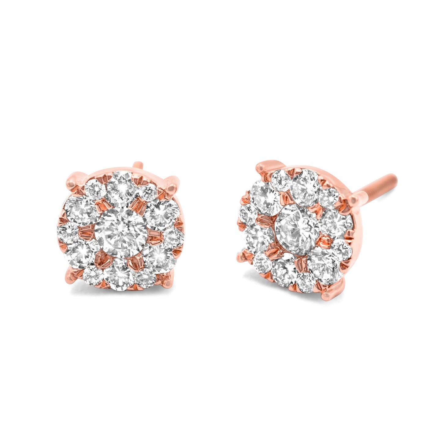 14k Rose Gold Diamond Cluster Earrings 0.70ctw