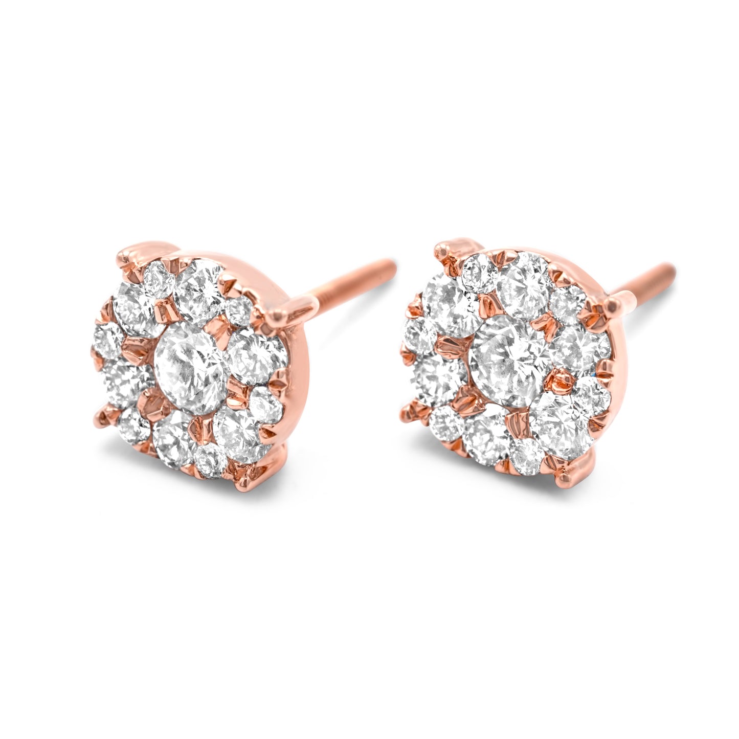 14k Rose Gold Diamond Cluster Earrings 0.70ctw