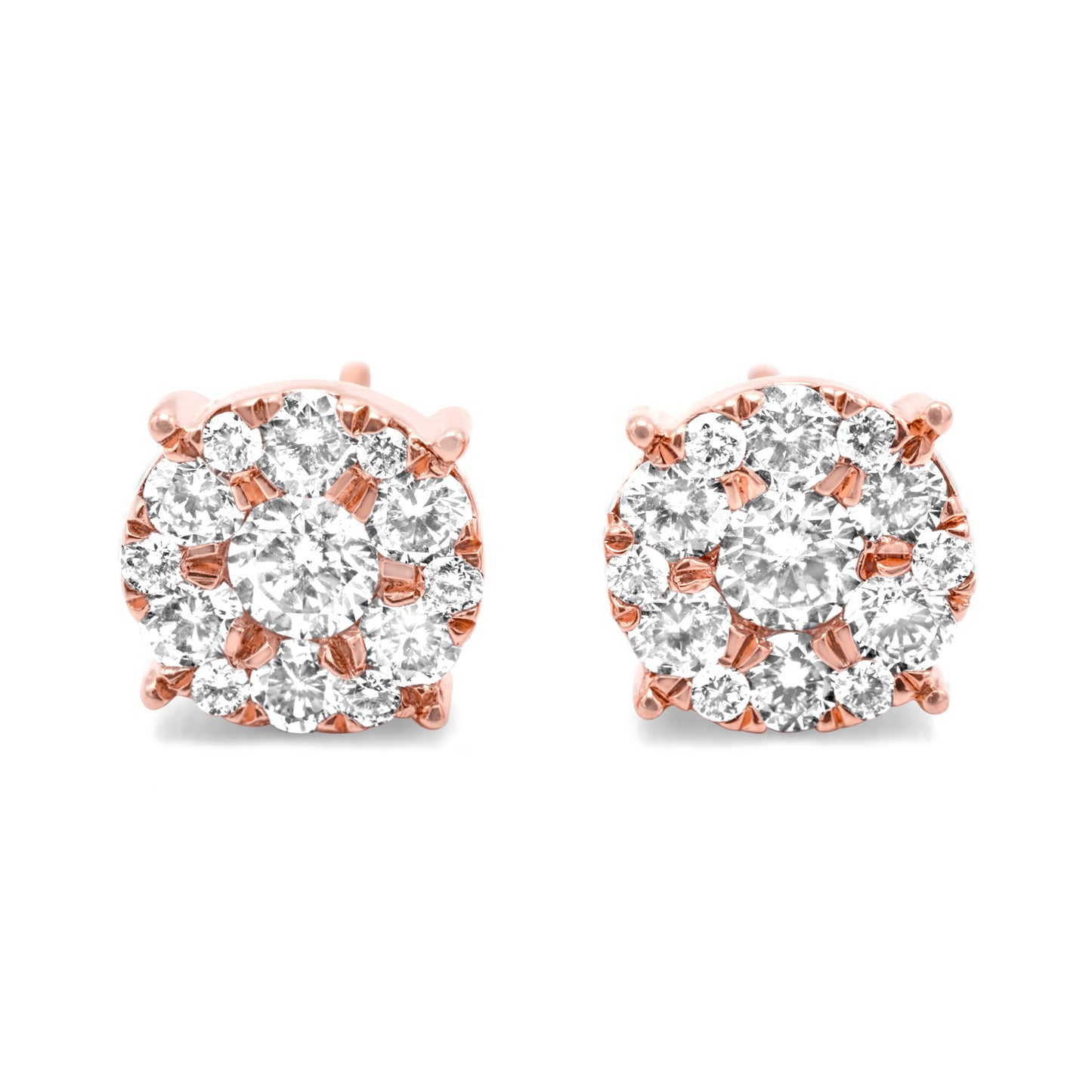 14k Rose Gold Diamond Cluster Earrings 0.70ctw