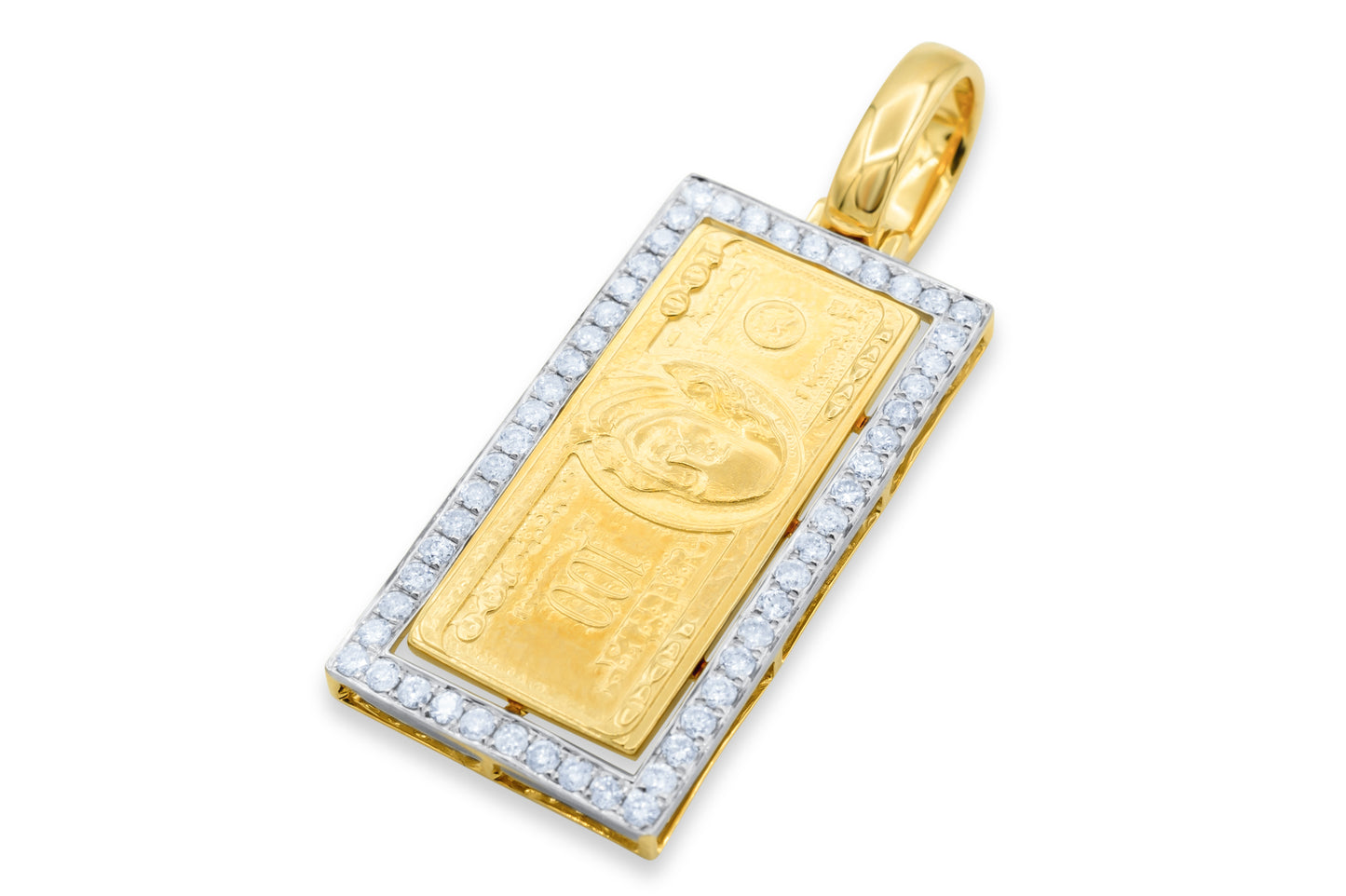 10k Yellow Gold Diamond 100 Dollar Bill Pendant 0.71ctw