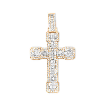 14k Yellow Gold Baguette Diamond Cross 4.80ctw