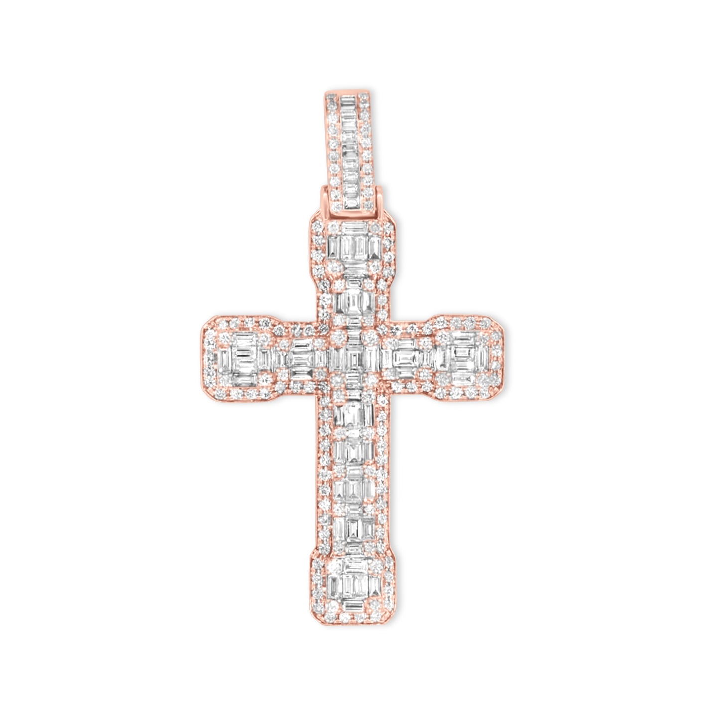 14k Rose Gold Baguette Diamond Cross 4.80ctw