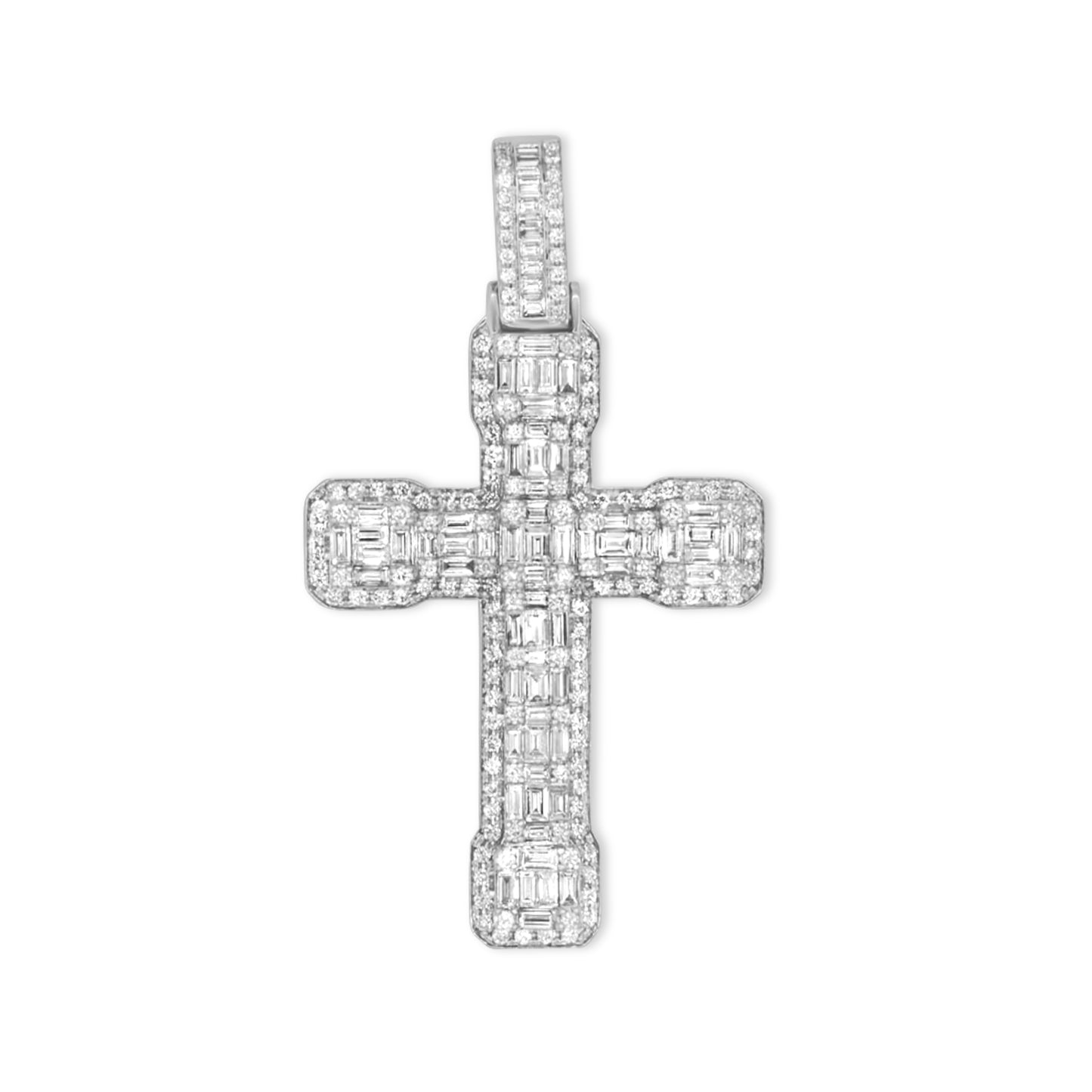 14k White Gold Baguette Diamond Cross 4.80ctw