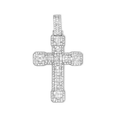 14k White Gold Baguette Diamond Cross 4.80ctw