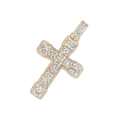 14k Yellow Gold Baguette Diamond Cross 4.80ctw