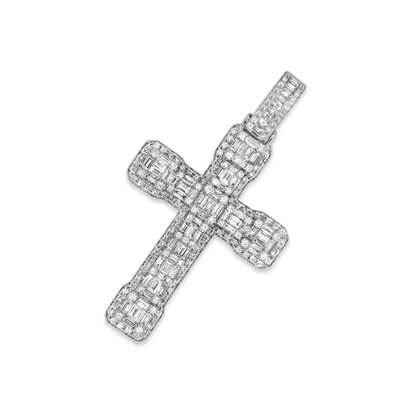 14k White Gold Baguette Diamond Cross 4.80ctw