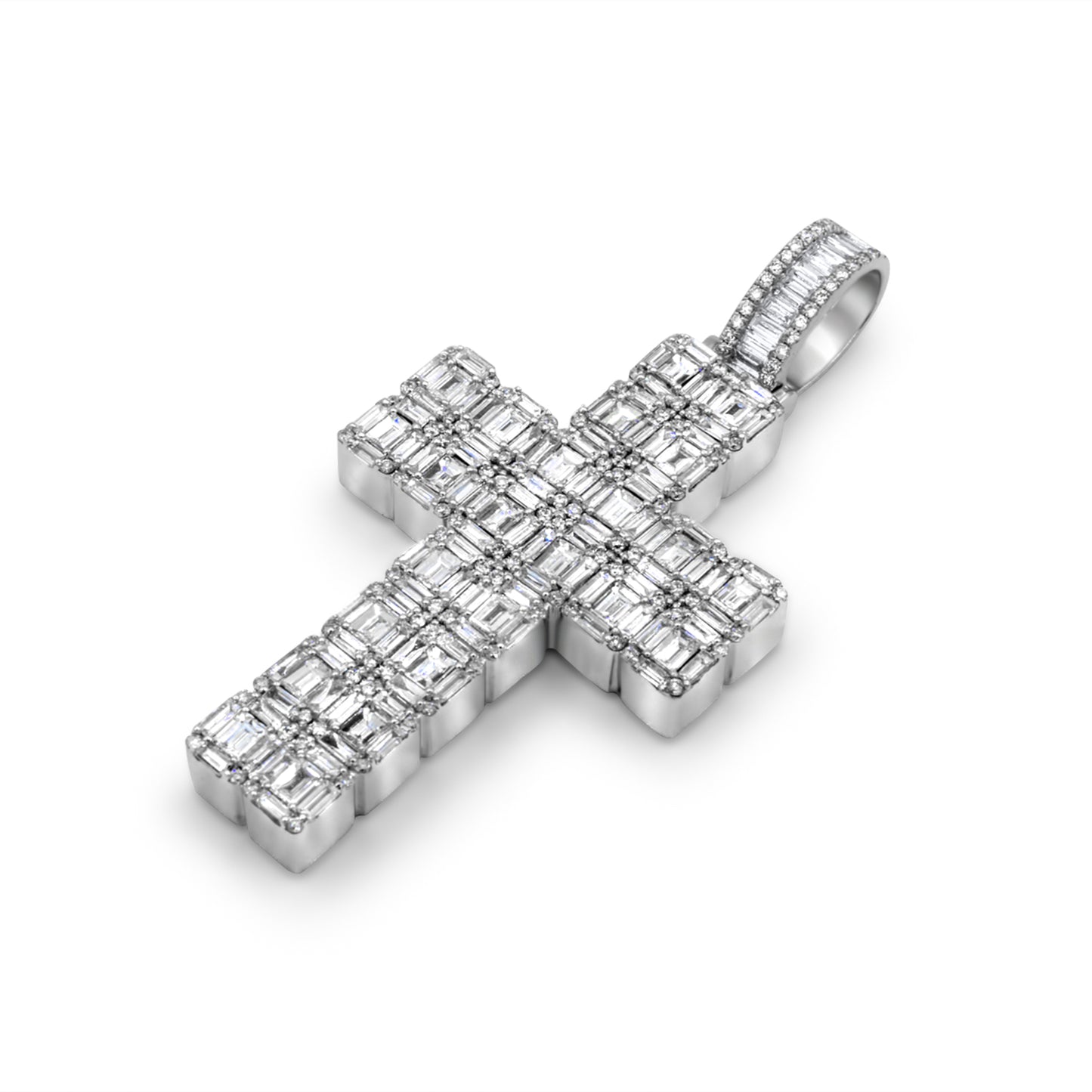 14k Rose White Baguette Diamond Cross 6.50 ctw