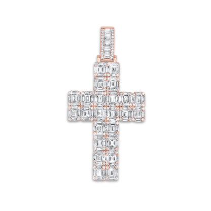 14k Rose Gold Baguette Diamond Cross 6.5ctw