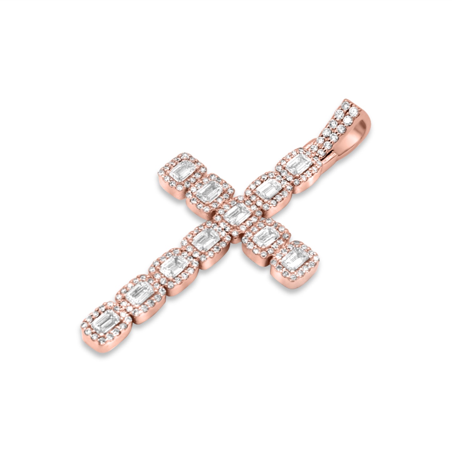 14k Rose Gold Baguette Diamond Cross 3.50ctw