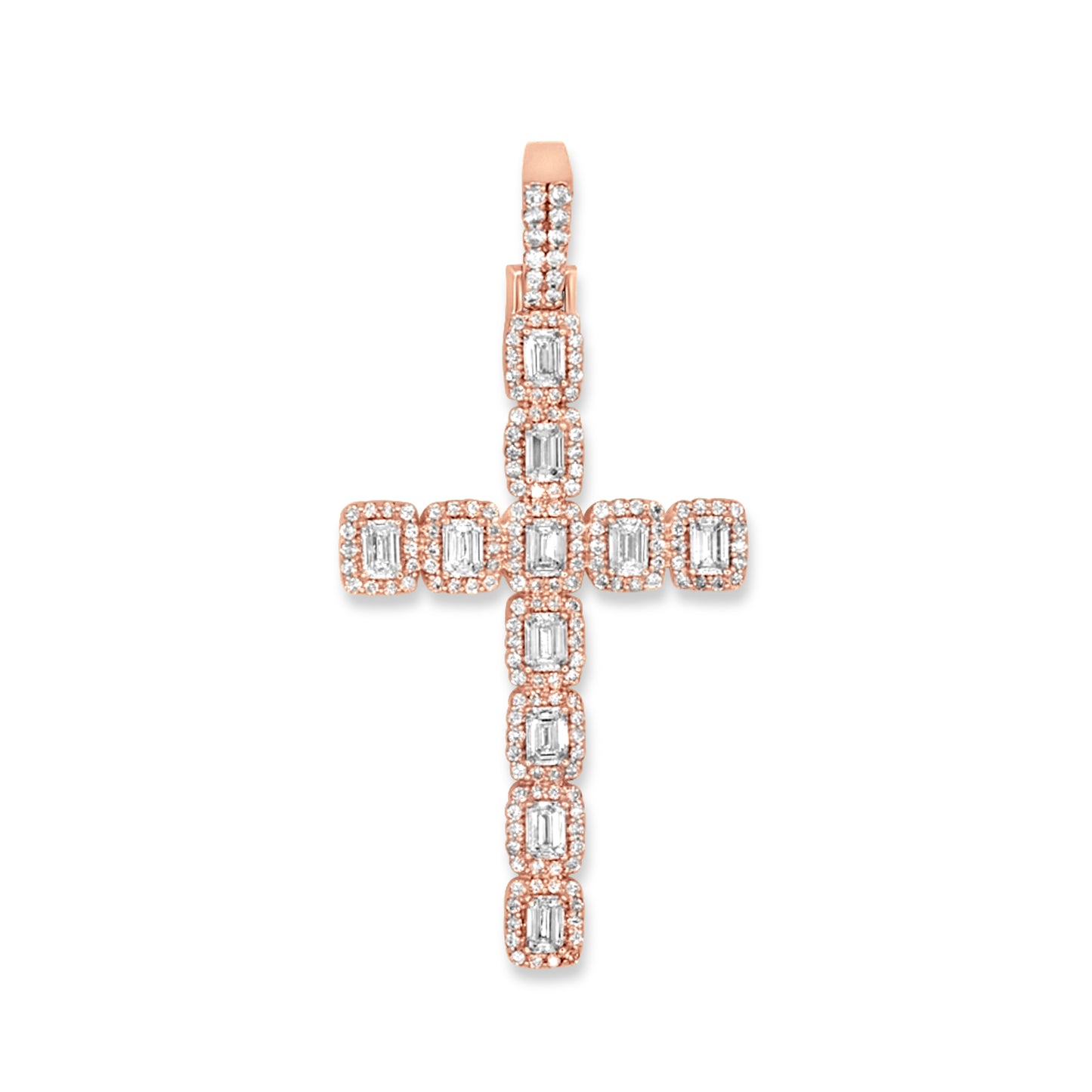 14k Rose Gold Baguette Diamond Cross 3.50ctw