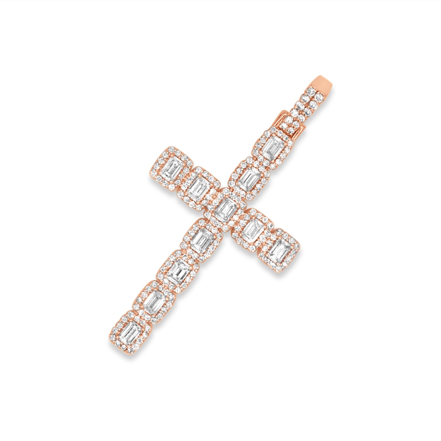 14k Rose Gold Baguette Diamond Cross 3.50ctw