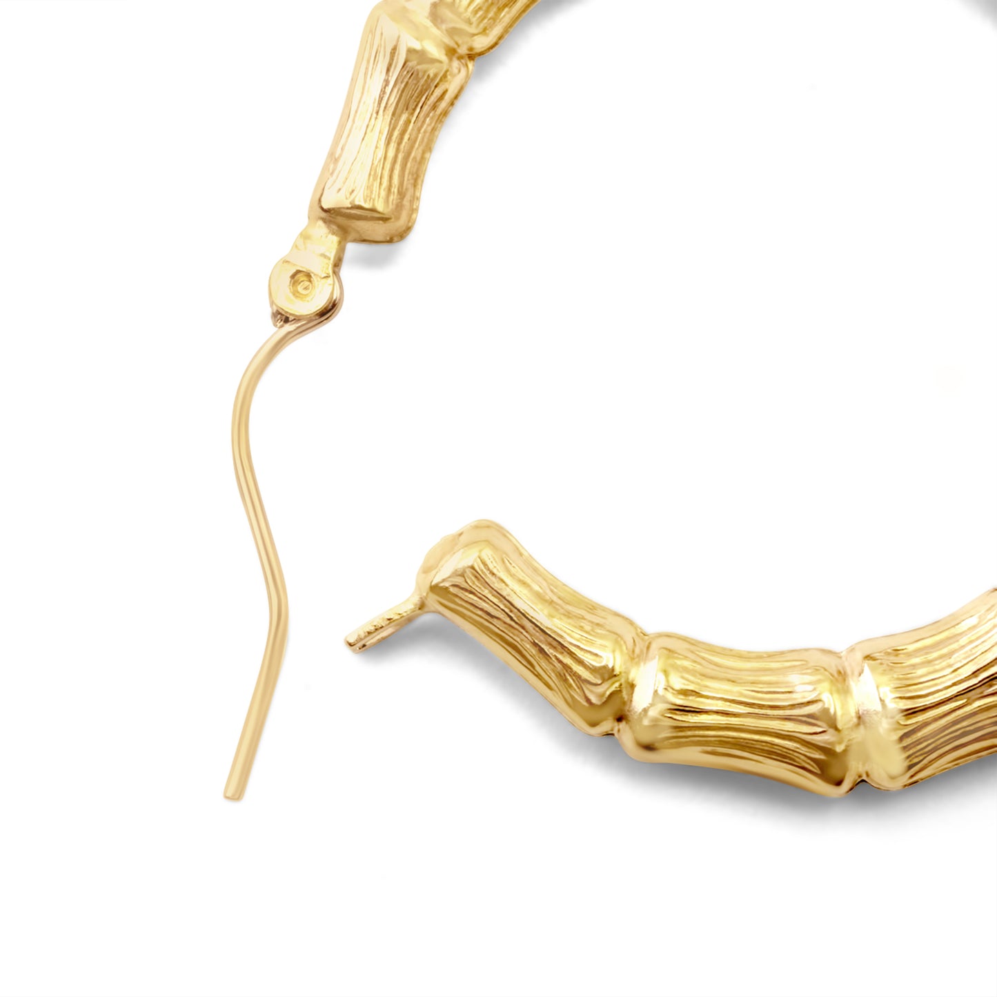 10k Yellow Gold Bamboo Hoop Earrings 1.4 inches