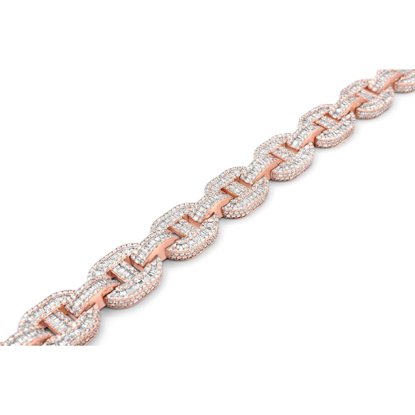 14k Rose Gold Baguette & Round Diamond Mariner Link 18.25ct