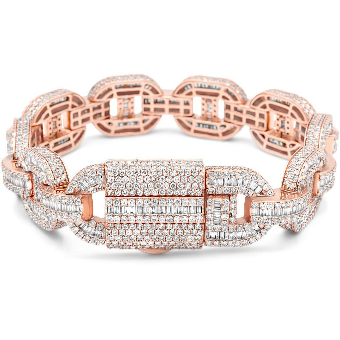 14k Rose Gold Baguette & Round Diamond Mariner Link 18.25ct